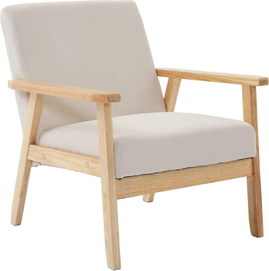 Sweeek Vintage scandinavische fauteuil met houten en multiplex frame en ribfluwelen zitting