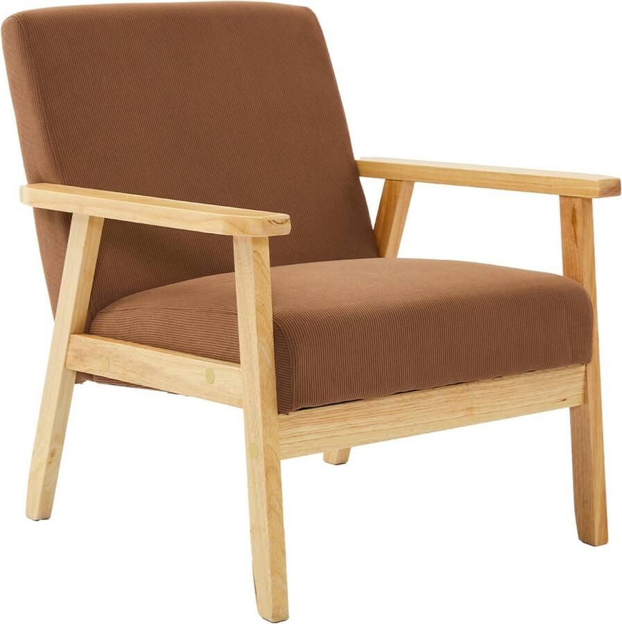 Sweeek Vintage scandinavische fauteuil met houten en multiplex frame en ribfluwelen zitting