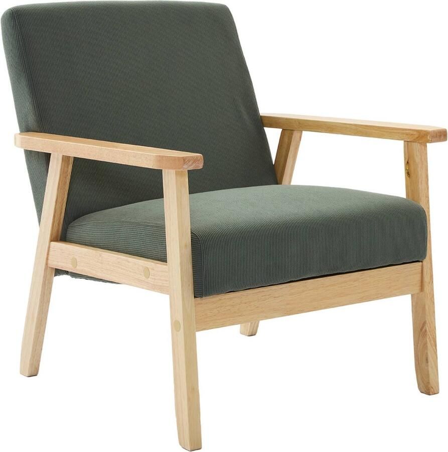 Sweeek Vintage scandinavische fauteuil met houten en multiplex frame en ribfluwelen zitting
