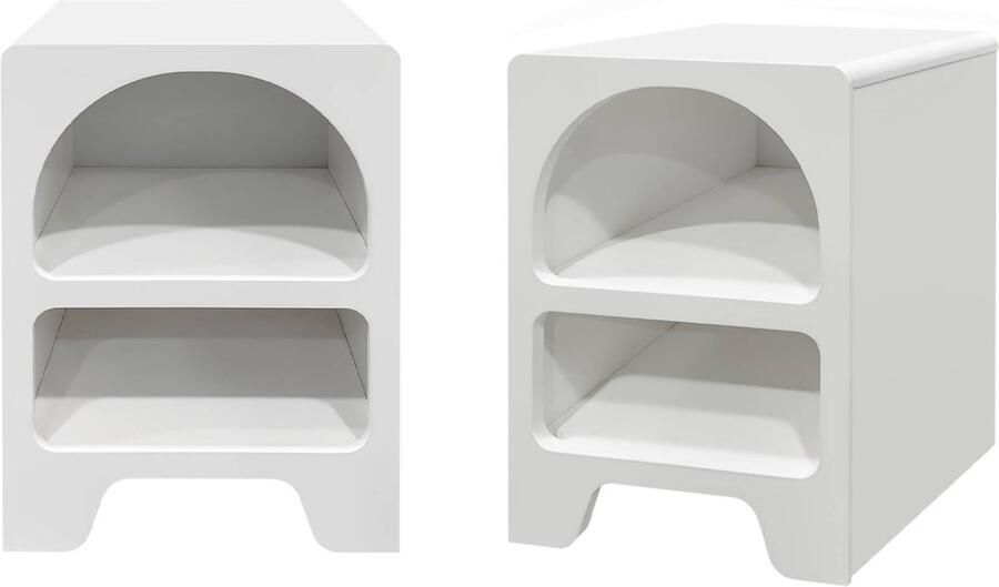 Sweeek Wit organisch nachtkastje met houteffect 2 opbergvakken (set van 2)