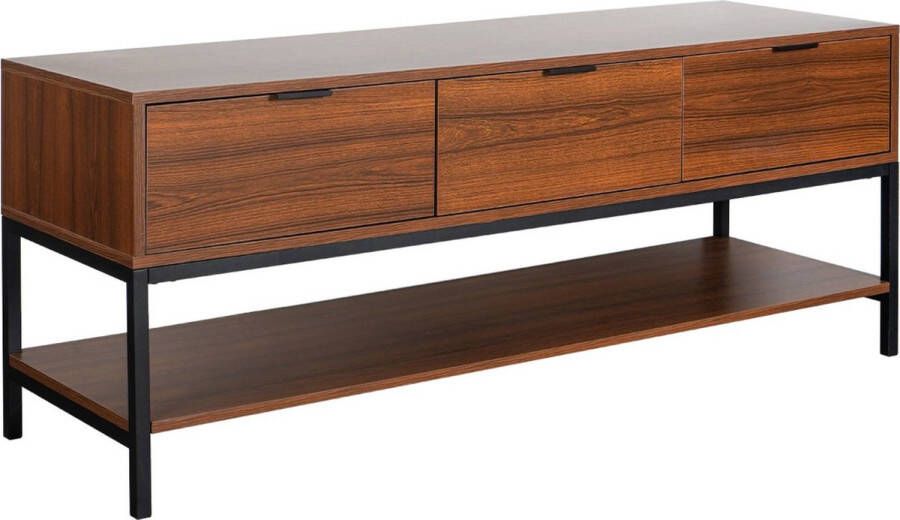 Sweeek Tv-meubel in walnootkleurig hout met zwart metalen onderstel en handgrepen