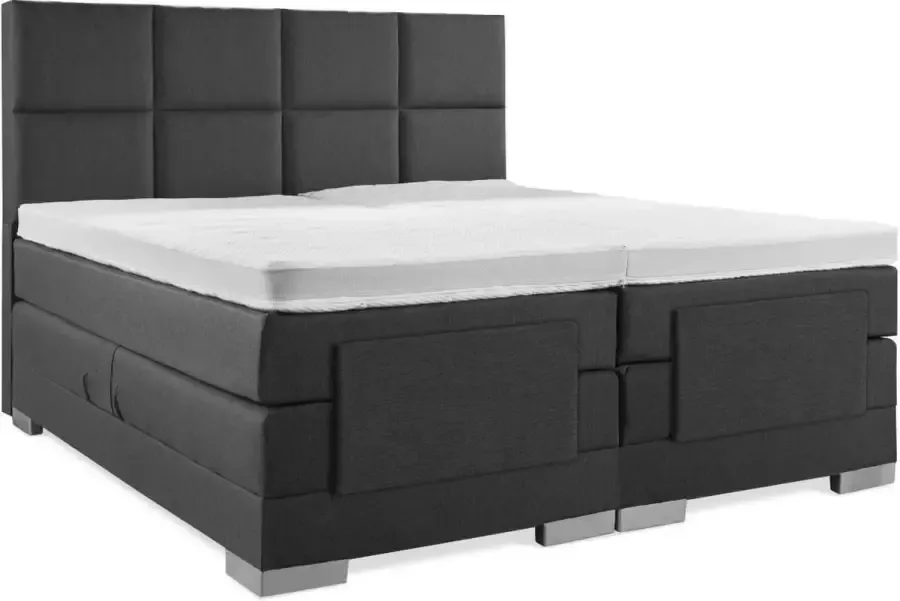 Sweet sleep Elektrische Boxspring 100x200 Incl. 8 vlaks hoofdbord Antraciet met plint