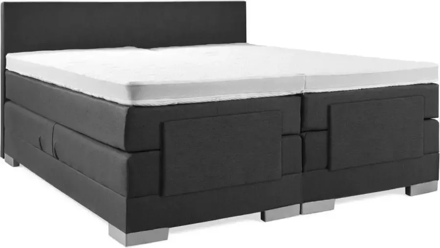 Sweet sleep Elektrische Boxspring 100x200 Incl. Glad hoofdbord Antraciet met plint