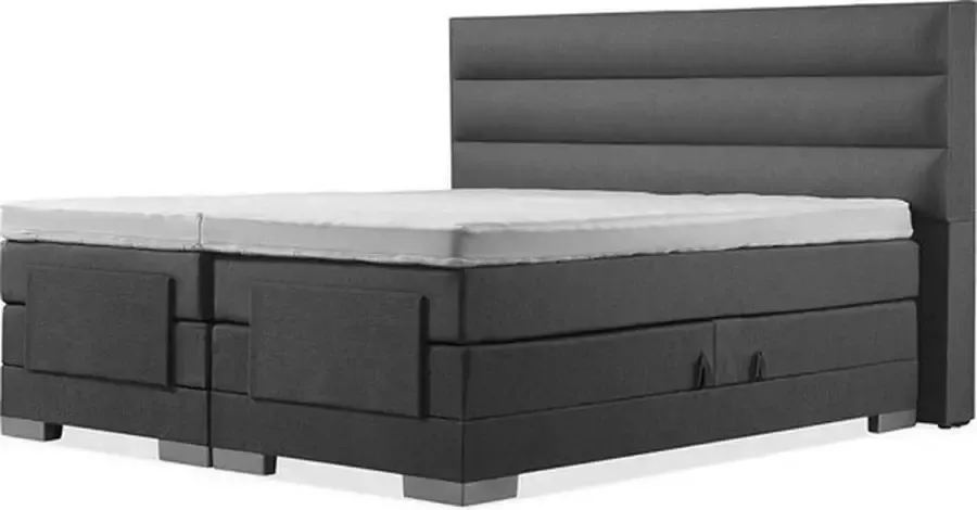 Sweet sleep Elektrische Boxspring 100x210 Incl. 3 Balk hoofdbord Antraciet met plint