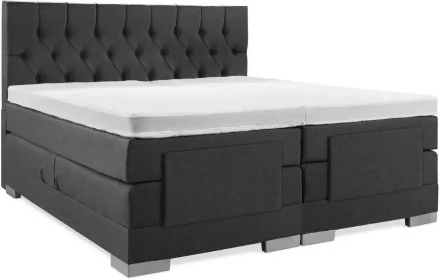 Sweet sleep Elektrische Boxspring 100x210 Incl. capiton hoofdbord Antraciet met plint