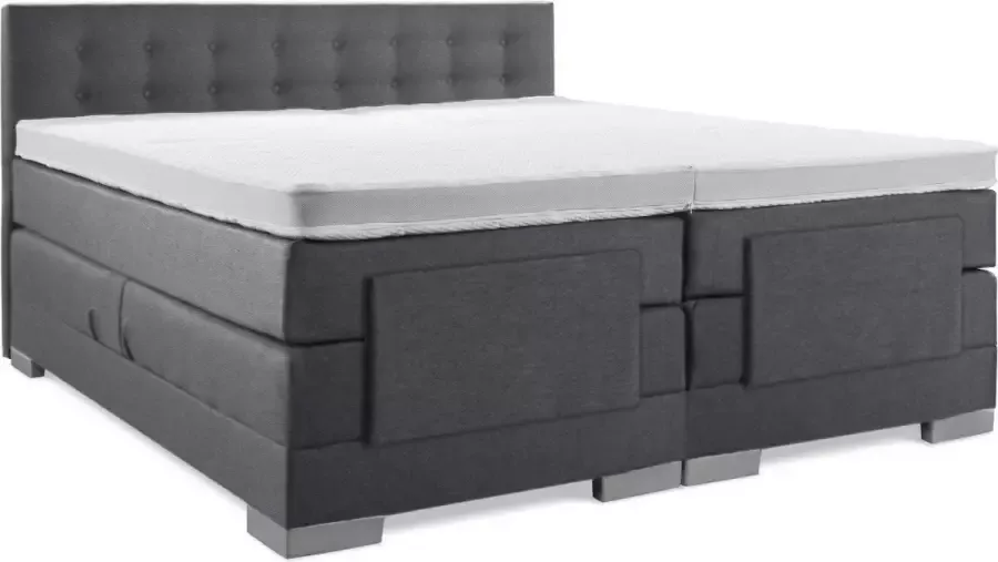 Sweet sleep Elektrische Boxspring 100x210 Incl. geknoopt hoofdbord Antraciet met plint