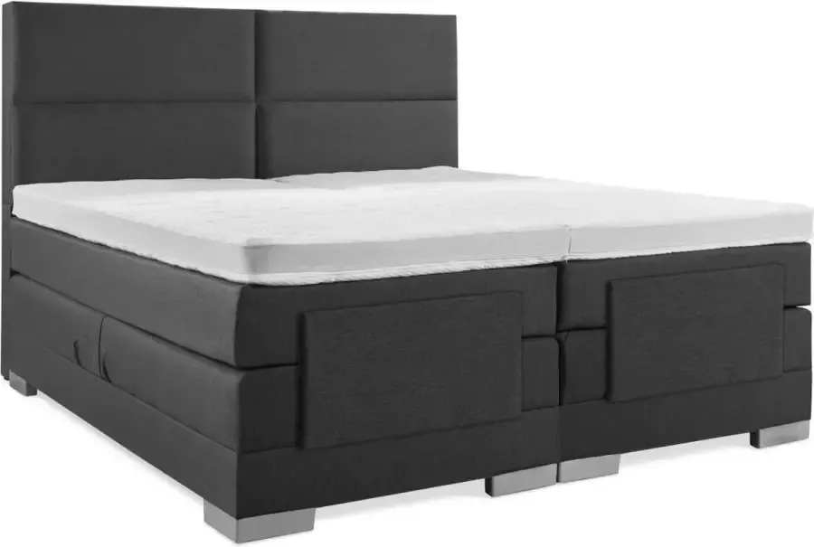 Sweet sleep Elektrische Boxspring 120x200 Incl. 4 vlaks hoofdbord Antraciet met plint