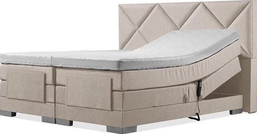 Sweet Sleep Elektrische Boxspring 200x210 Incl. Ruiten hoofdbord Beige met plint