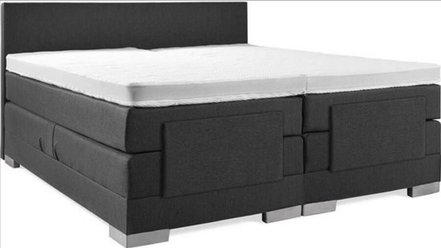 Sweet Sleep Elektrische Boxspring (200x210) Incl. Glad hoofdbord Antraciet met plint