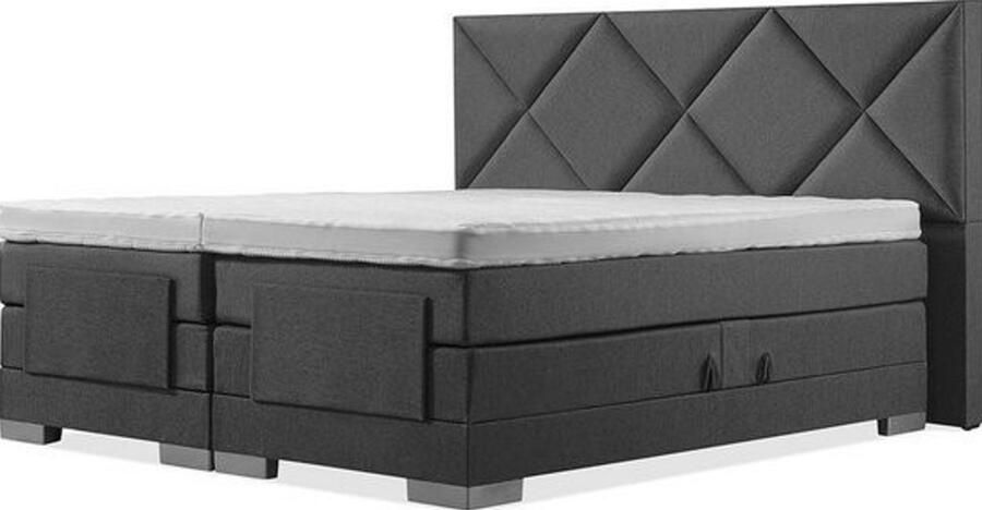 Sweet Sleep Elektrische Boxspring 200x210 Incl. Ruiten hoofdbord Antraciet met plint