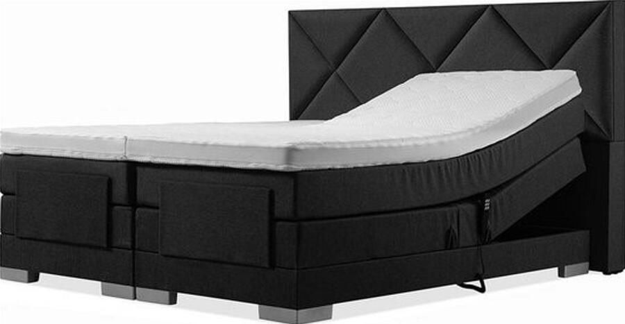 Sweet Sleep Elektrische Boxspring 200x210 Incl. Ruiten hoofdbord Gitzwart met plint