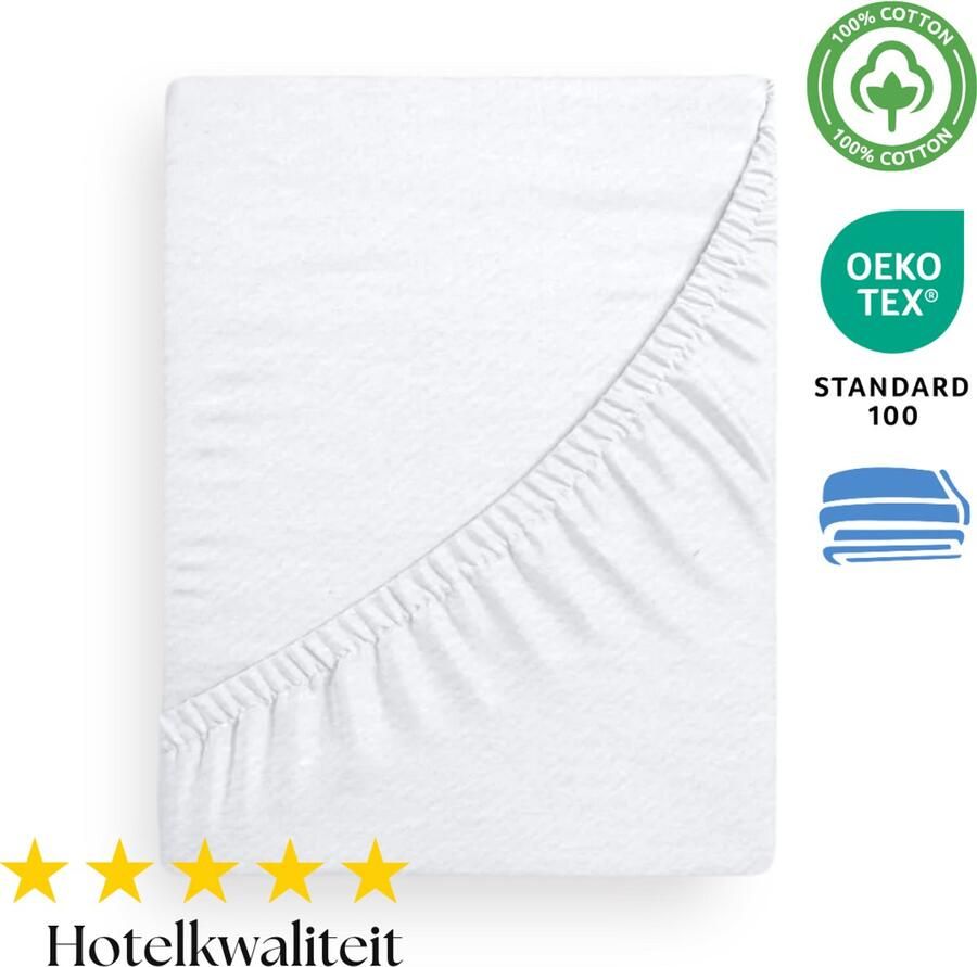 SweetSleeping Molton Hoeslaken 90 x 200cm + 30cm Wit Strijkvrij 100% Katoen Oeko-Tex Gecertificeerd Ultra soft Hoge hoeken Met elastiek Hotelkwaliteit Molton Ook Geschikt voor lucht waterbed