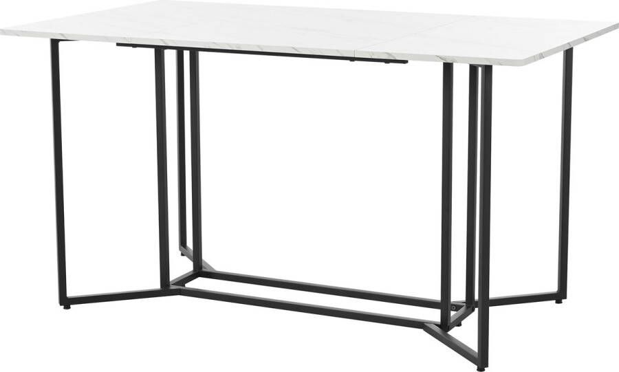 Sweiko 140 x 80cm Eettafel Keukentafel Unieke Metalen Frame Rechthoekige Eettafel in Moderne Marmeren Patroon Keukentafel met Verstelbare Voeten voor Eetkamer Woonkamer Wit Zwart