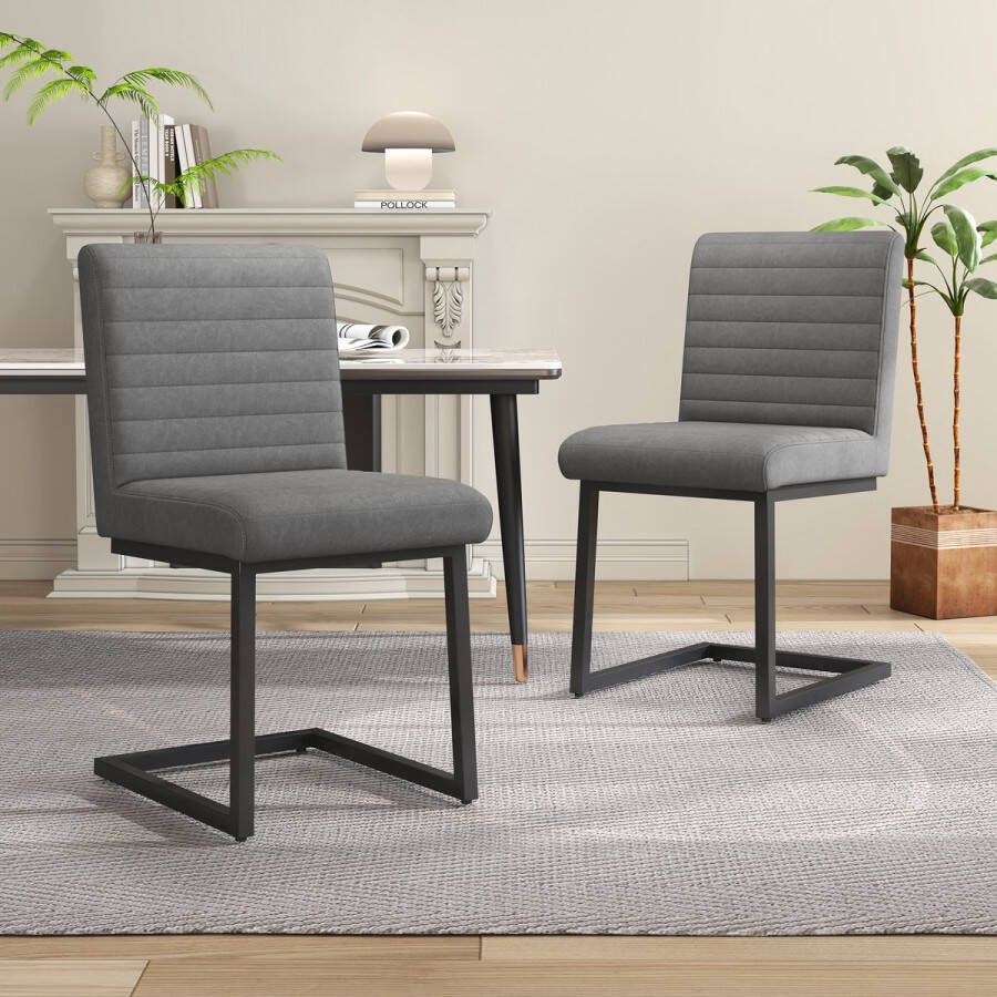 Sweiko 2-delige eetkamer stoelen gestoffeerde stoel met zigzag metalen benen moderne lounge stoel voor slaapkamer werkkamer en bureau synthetisch leer Grijs