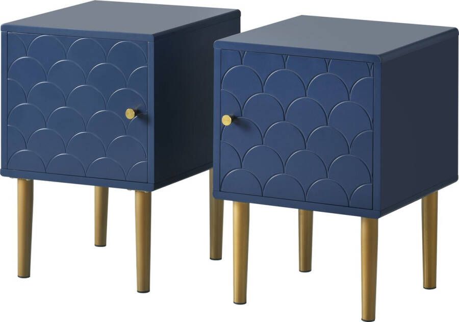 Sweiko 2-set nachtkastje FSC-gecertificeerd nachtkastje bijzettafel marineblauw slaapbank geschikt voor elk bed; slaapkamer h50 B35 T35 cm
