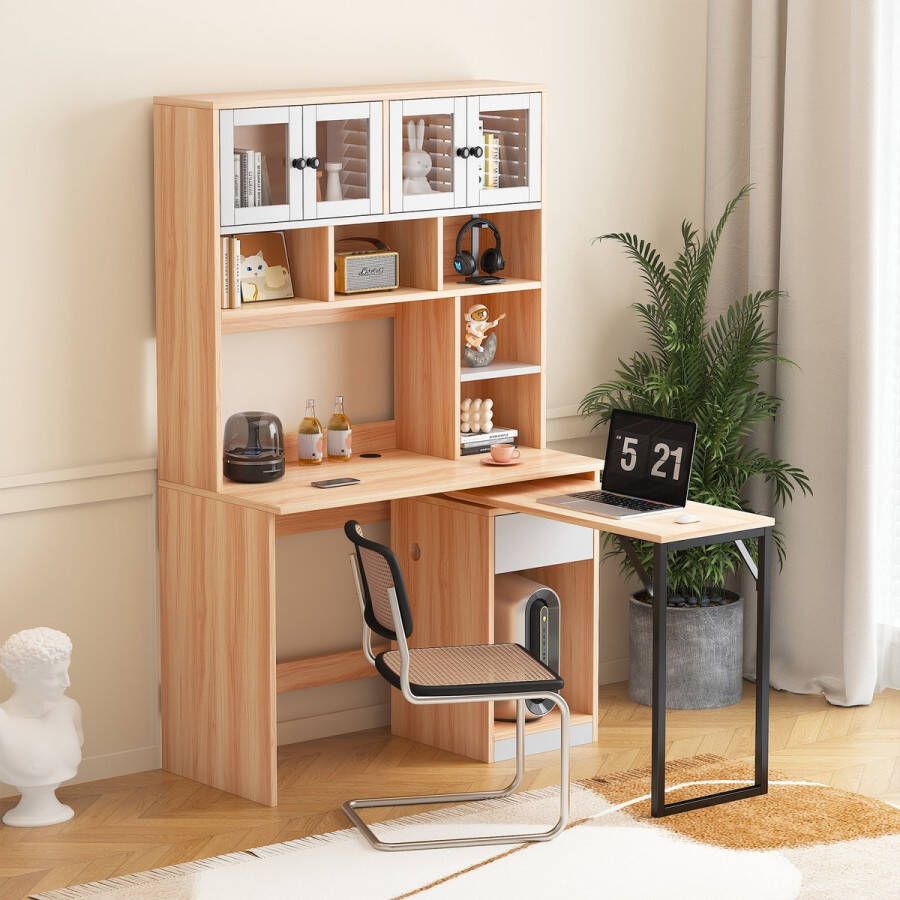 Sweiko Computer tafel plank bureau kabinet bureau kabinet bureau witte natuur 180cm