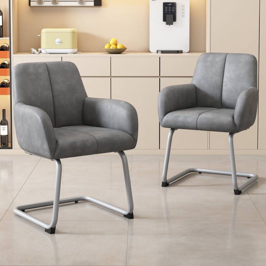Sweiko Eetkamerstoel 2-delige set fauteuil moderne minimalistische vrijetijdsstoel woonkamer slaapkamer stoel met gebogen stalen voeten Grijs