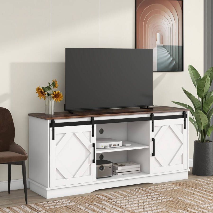 Sweiko Grote TV kast TV stand entertainment centrum met 2-klassieke schuifdeuren verstelbare planken restaurant platteland villa modern ontwerp 150*40*60cm