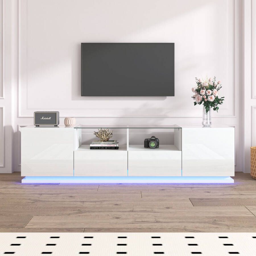 Sweiko Hoogglans TV kast met glazen planken twee lades en twee deuren lowboard met multi-color LED lichteffecten