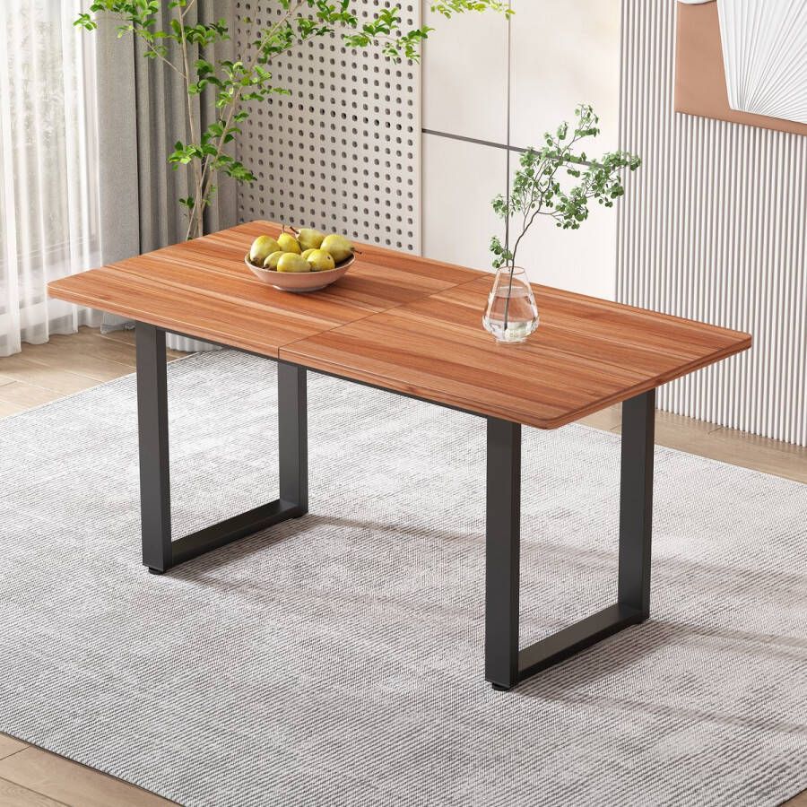 Sweiko Industriële stijl eettafel rechthoekige eettafel koffie vrijetijdstafel moderne eenvoudige ijzer eettafel Bruin