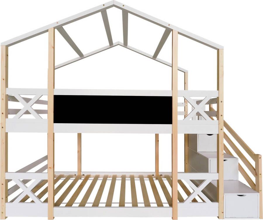 Sweiko Kinderbed Boomhuis met opberg- en valbeveiliging 90 x 200 cm stapelbed voor kinderen– 2x roosterlijst- Natuur Wit