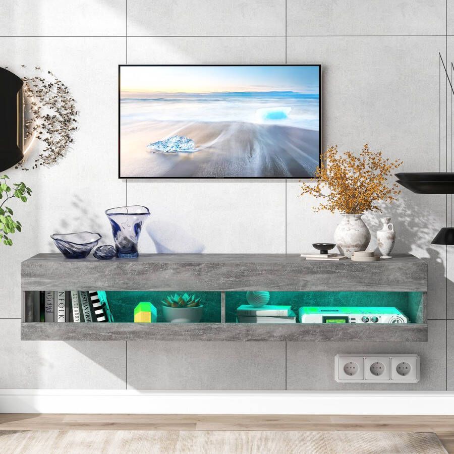Sweiko LED TV kast out TV lowboard in hoogglans met LED verlichting hoge kwaliteit TV bord met veel opbergruimte voor uw woonkamer 140x40x30.5cm marmergrijs