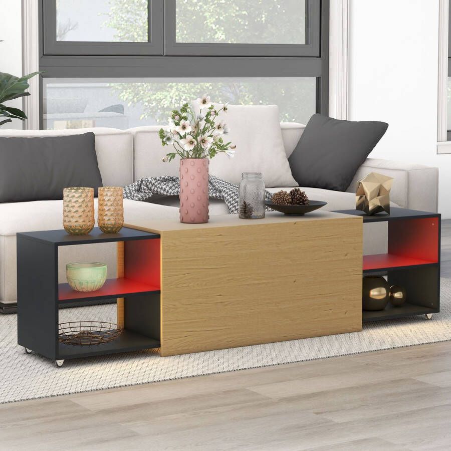 Sweiko LED TV kast TV console tafel met opslagruimte met gemakkelijk te verplaatsen wielen TV kabinet thee tafel bijzettafel gebruiksscenario's 180*38*50cm