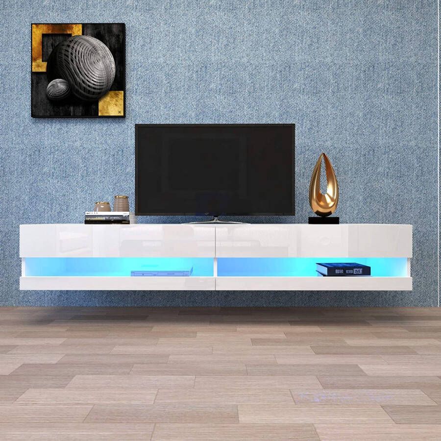 Sweiko LED TV kast TV lowboard in wit met LED verlichting hoge kwaliteit TV bord met veel opbergruimte voor uw woonkamer 140x40x30.5cm wit
