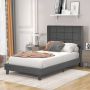 Sweiko modern design gestoffeerd bed met gestoffeerd hoofdeinde 90x200cm in grijs linnen medium stevig (zonder matras) - Thumbnail 1