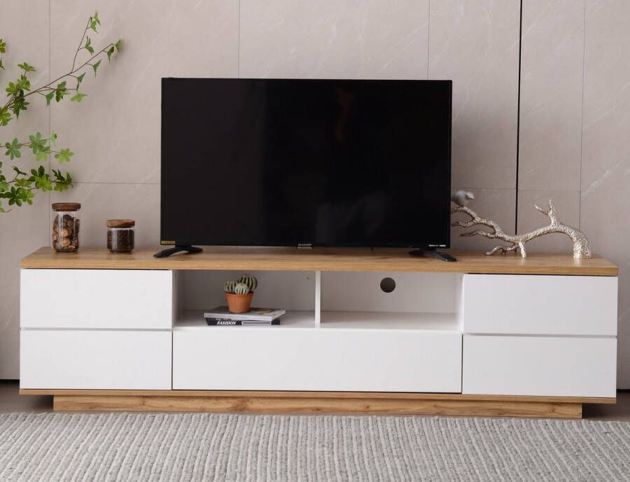 Sweiko Moderne kleurenblok TV kast in wit ontwerp TV kast met houten nerf 180 cm