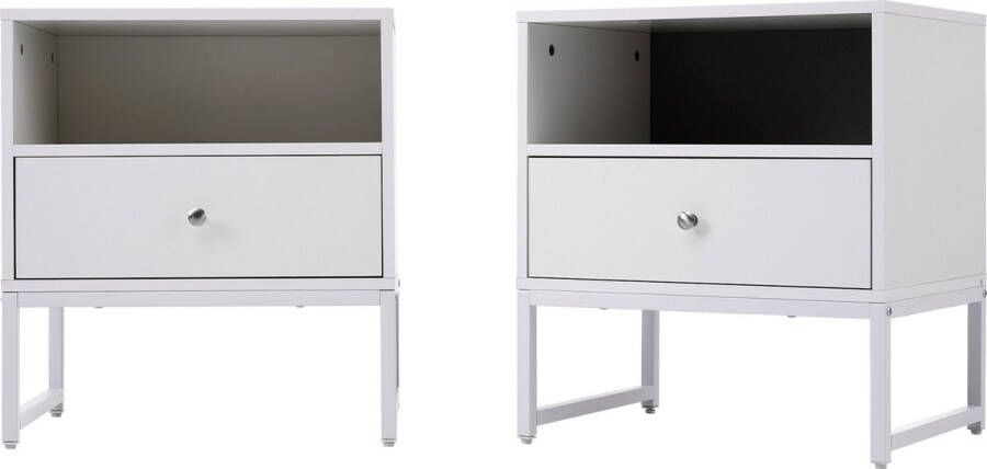 Sweiko Moderne nachtkastje met handvatten 2-set minimalistische stijl met 1-lade gelakt anti-botsing hoeken 50B*39T*54H cm Wit