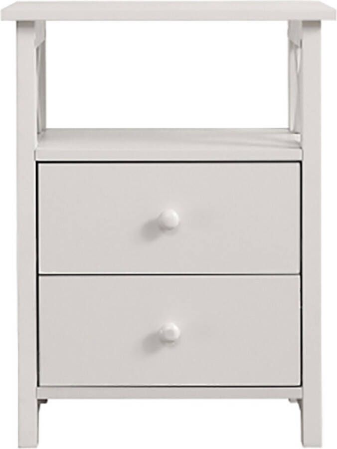 Sweiko nachtkastje met 2 laden en een vak opbergruimte in de woon- en slaapkamer met X-vorm hout spaanplaat wit