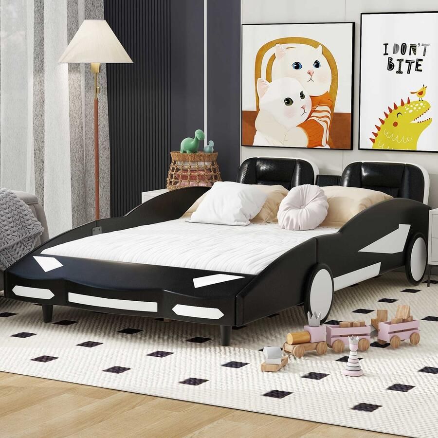 Sweiko 140 x 200 Tweepersoonsbed Platte bed Automodelbed Autobed Kinderbed Zwart