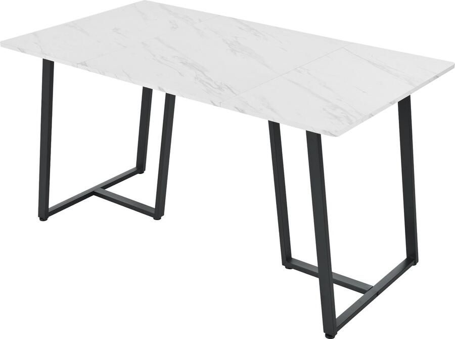 Sweiko 140 x 80cm Eettafel (1-pcs) Moderne Keukentafel Metalen Frame Rechthoekige Eettafel in Moderne Marmeren Patroon Keukentafel met Verstelbare Voeten voor Eetkamer Woonkamer Wit en Zwart