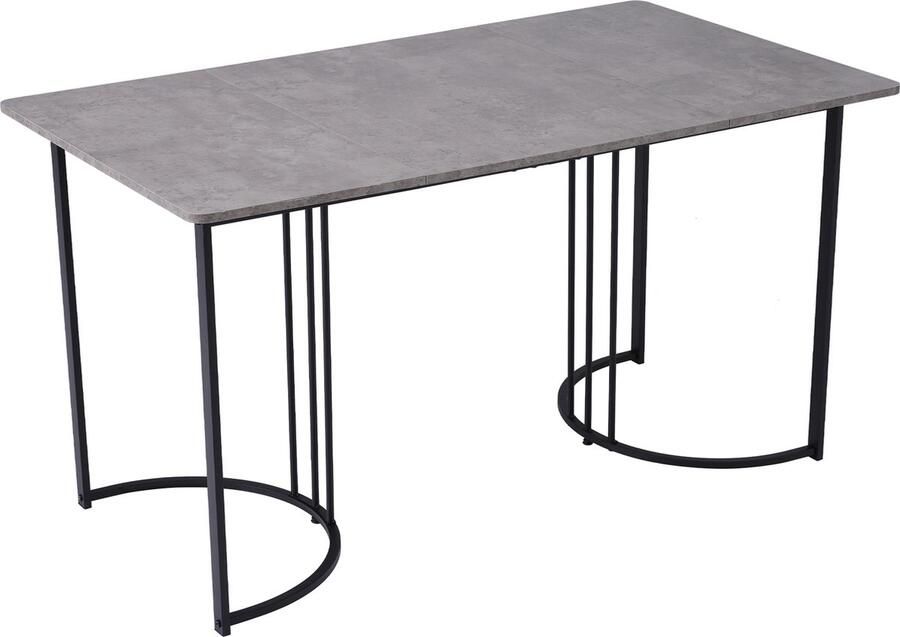 Merax Eettafel 140x80 cm Moderne Rechthoekige Tafel In Marmerlook Keukentafel met Ronde Metalen Poten Grijs met Zwart
