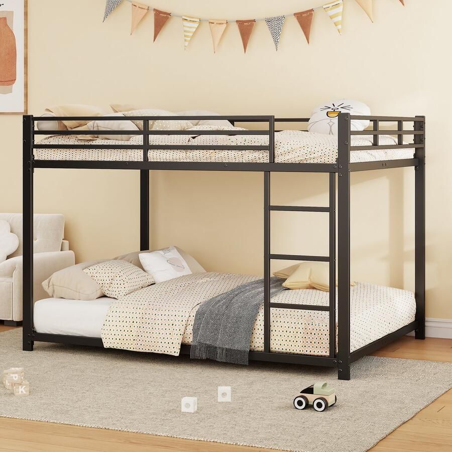 Sweiko 140*200 Kinderbed Stapelbed Ijzeren bed Ijzeren stapelbed in klassieke vorm Zwart