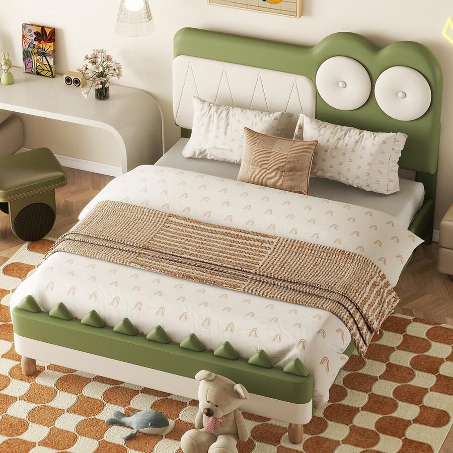 Sweiko 140*200cm Kinderbed Cartoon Krokodil vorm Plat bed PU materiaal Groen