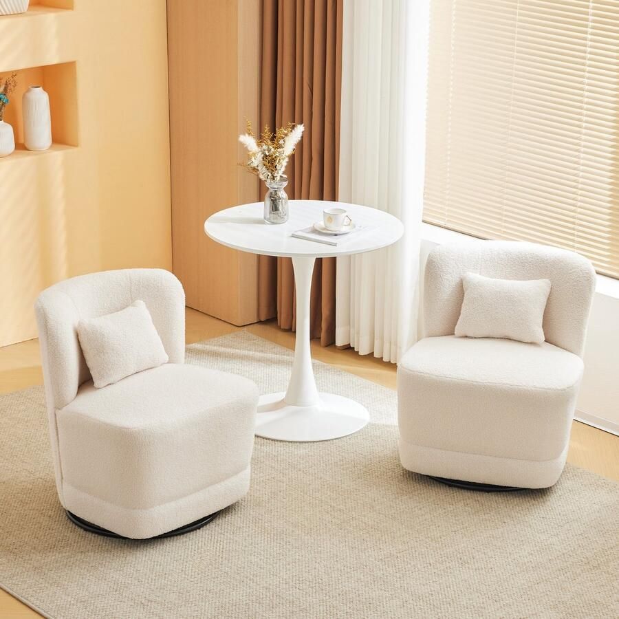 Sweiko 2 Eetkamerstoelen 360° draaibare vrije tijd Stoel enkele stoel teddy fluwelen stoel balkon woonkamer kantoor appartement draaistoel met kussen