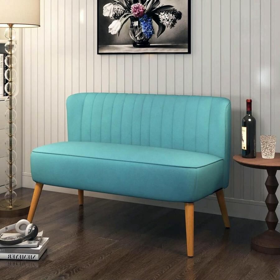 Sweiko 2-zits Bank Houten poten Velvet stof Schuimvulling Blauw