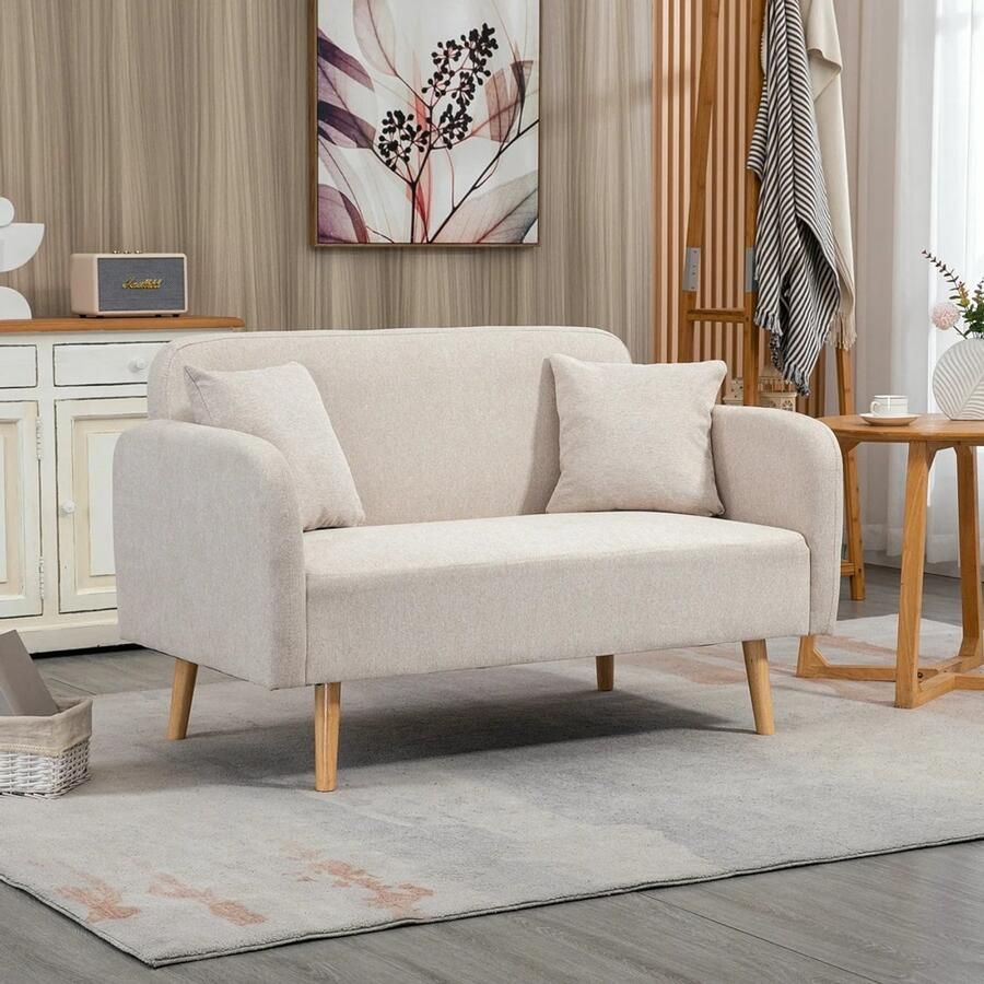 Sweiko 2 zits Bank met 2 kussens Fauteuil 130 x 70 x 80 cm Beige