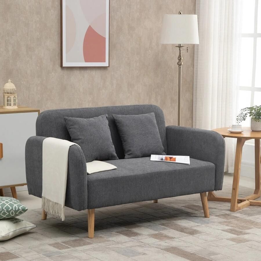 Sweiko 2 zits Bank met 2 kussens Fauteuil 130 x 70 x 80 cm Grijs