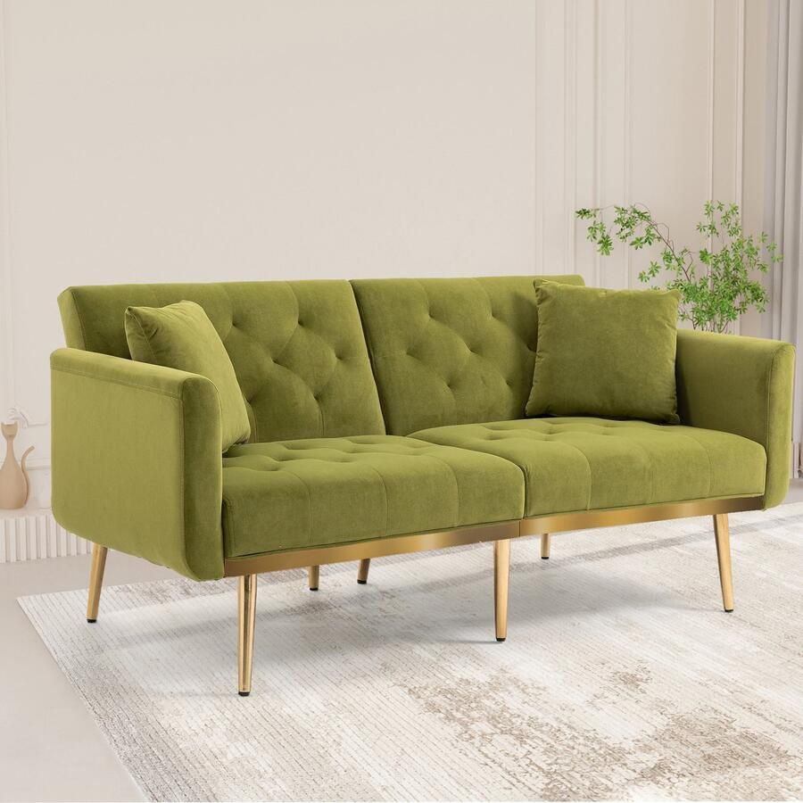 Sweiko 3 Zits Bank Fluweel Ombouwbare slaapbank Olijfgroen