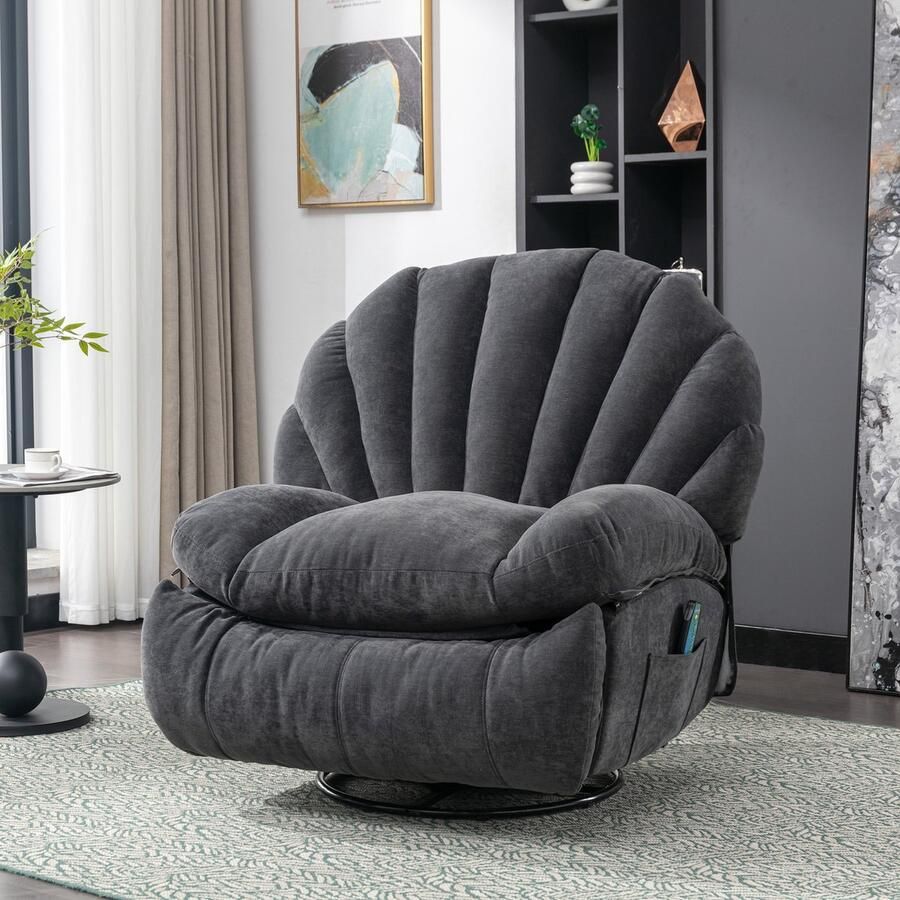 Sweiko 360° draaibare fauteuil stoffen massagestoel relaxfauteuil met thermische massagefunctie en 2-zakken relaxfauteuil met gewatteerde armleuningen en rugleuningen zachte woonkamer fauteuil home cinema fauteuil