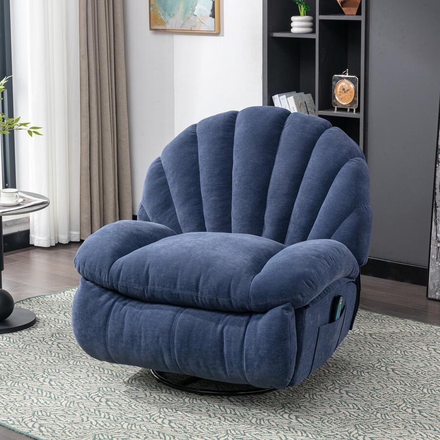 Sweiko 360° draaibare fauteuil stoffen massagestoel relaxfauteuil met thermische massagefunctie en 2-zakken relaxfauteuil met gewatteerde armleuningen en rugleuningen zachte woonkamer fauteuil home cinema fauteuil
