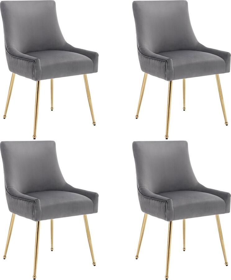 Sweiko 4-delige Eetkamerstoel met verticale strepen gestoffeerde fauteuil Metalen beenstoel met metalen handvat Moderne stoel Slaapkamer woonkamer stoel Grijs