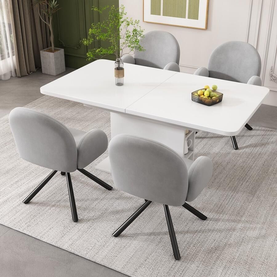 Sweiko 4-delige Set 360° Draaibare Eetkamerstoel Fluweel met Armleuningen Modern en eenvoudig Fauteuil Grijs