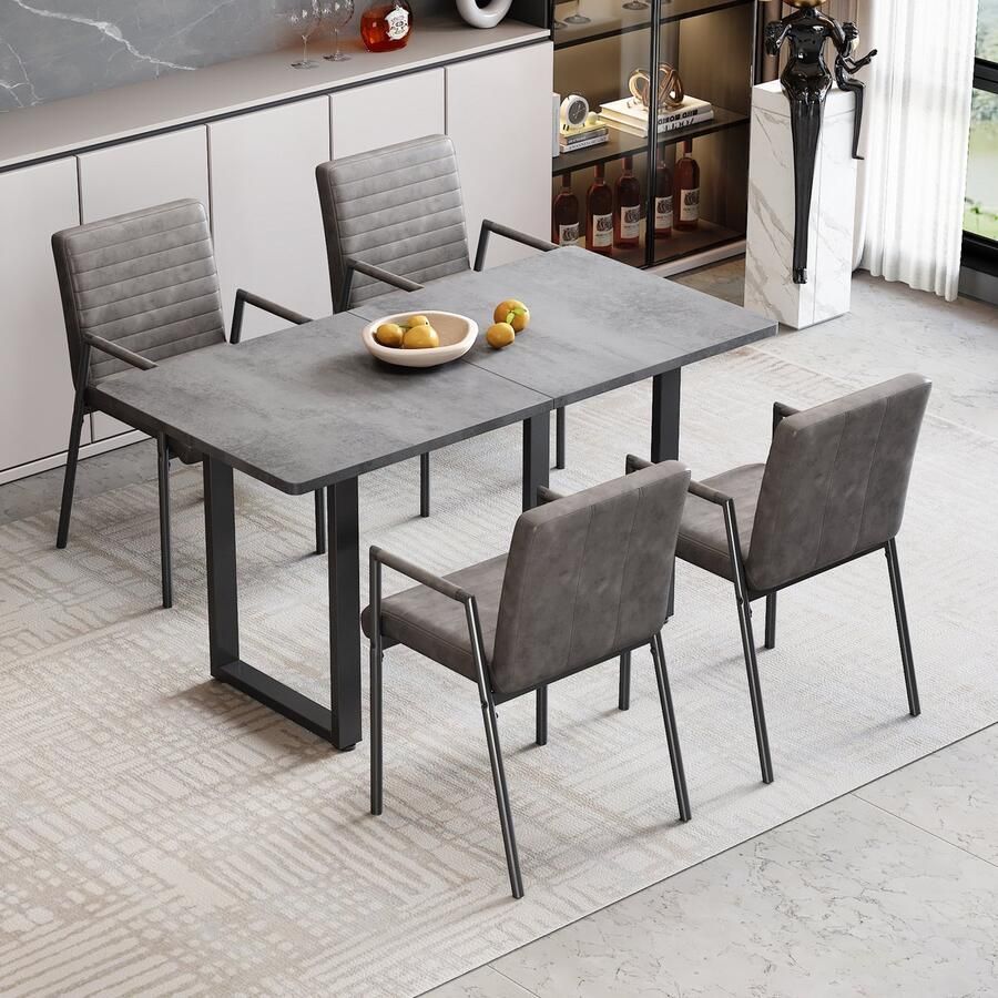 Sweiko 4-delige Verticale Gestreepte Eetkamerstoel Gestoffeerde stoel met metalen poten Moderne stoel Slaapkamer woonkamer stoel fauteuil Grijs