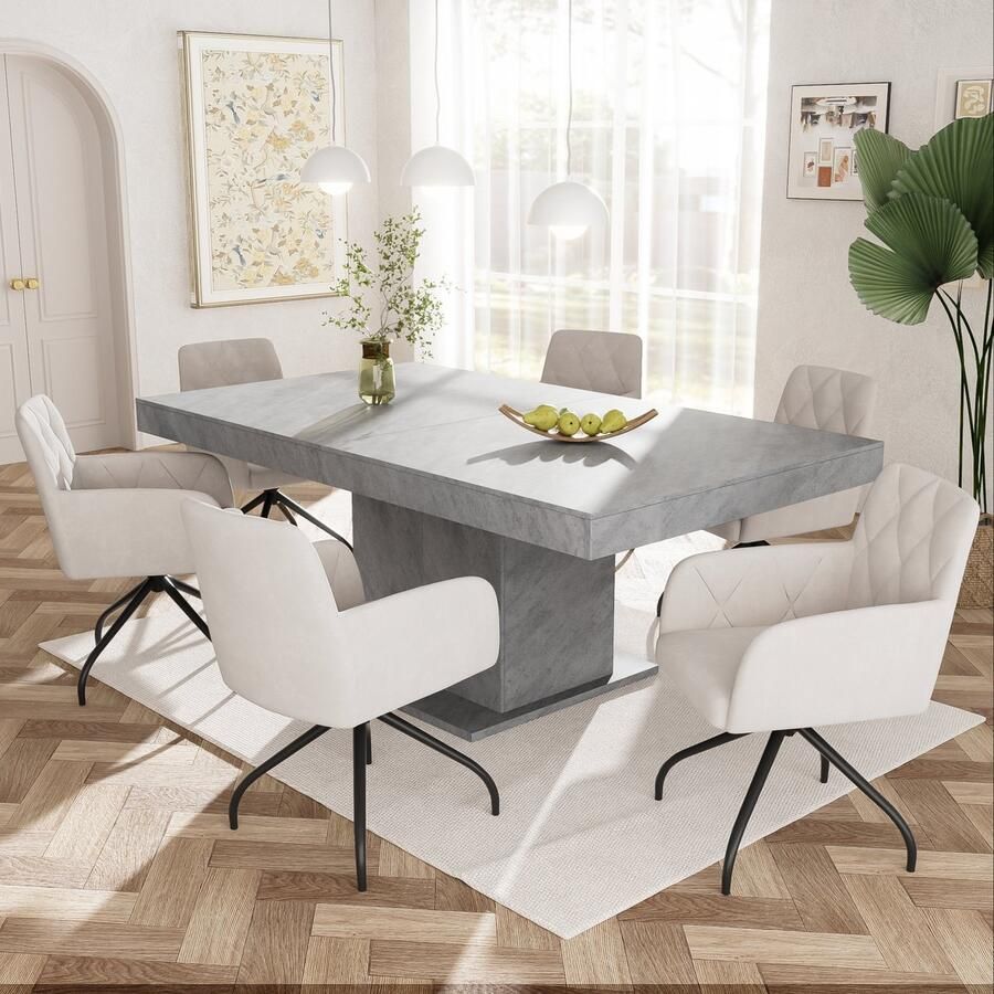Sweiko 6 sets van 360° Roterende Diamant Patroon Eetkamerstoelen K ussens Fauteuils met 4-metalen poten moderne vrijetijdsstoelen slaapkamer en woonkamer stoelen studio lendensteun fluweel Beige (excl. tafel)