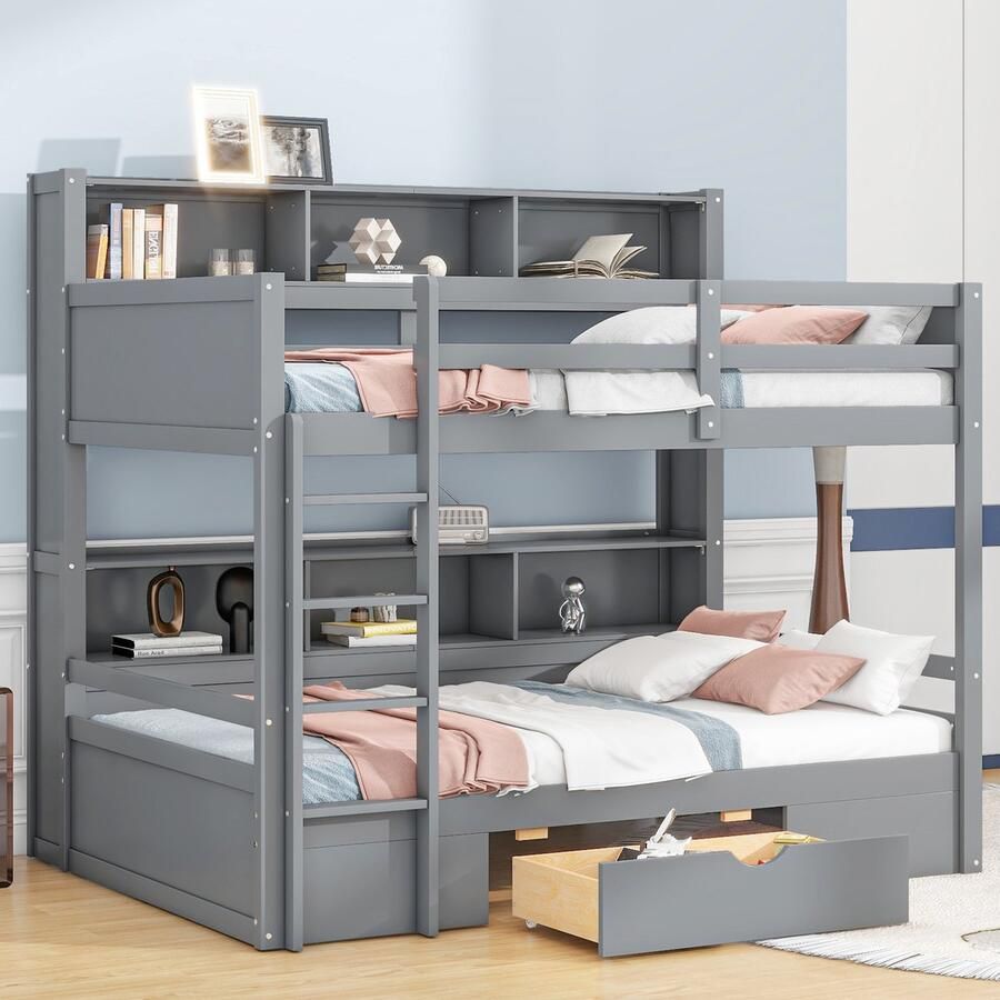 Sweiko 90x200cm Kinderbed Stapelbed met Laden met Opbergvakken Wit - Foto 2