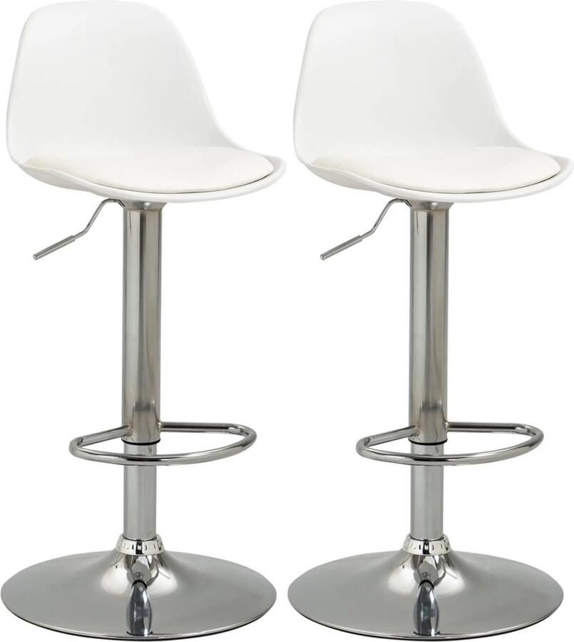 Sweiko Barkruk Set van 2 360° draaibaar Verstelbare zithoogte 42 x 38 x 82-104 cm Wit